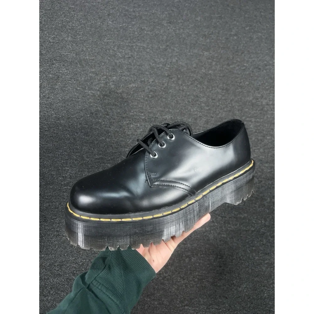 Dr Martens 1461 Quad Platform Leather Shoes Women 9 Black Lug Sole Platform